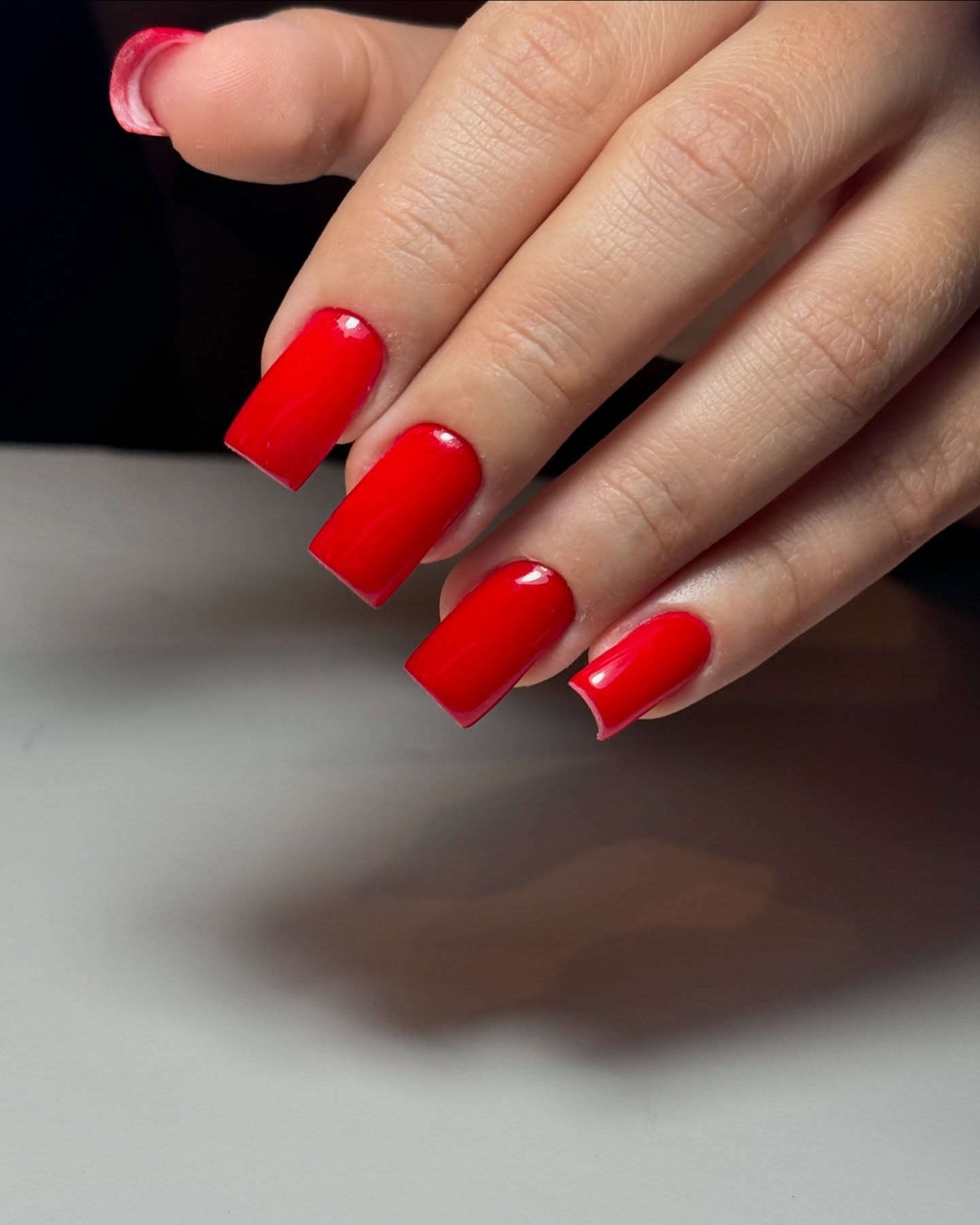 Glossy Crimson Red Nails shaped square